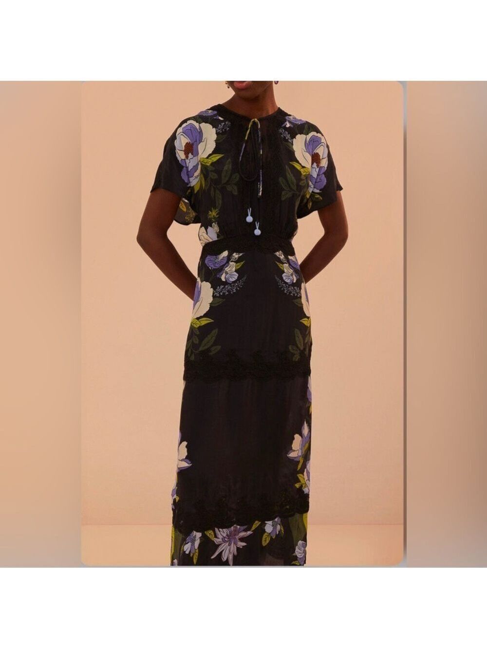 Farm Rio Black Soft Garden Lace Maxi Dress - Picture 5 of 10